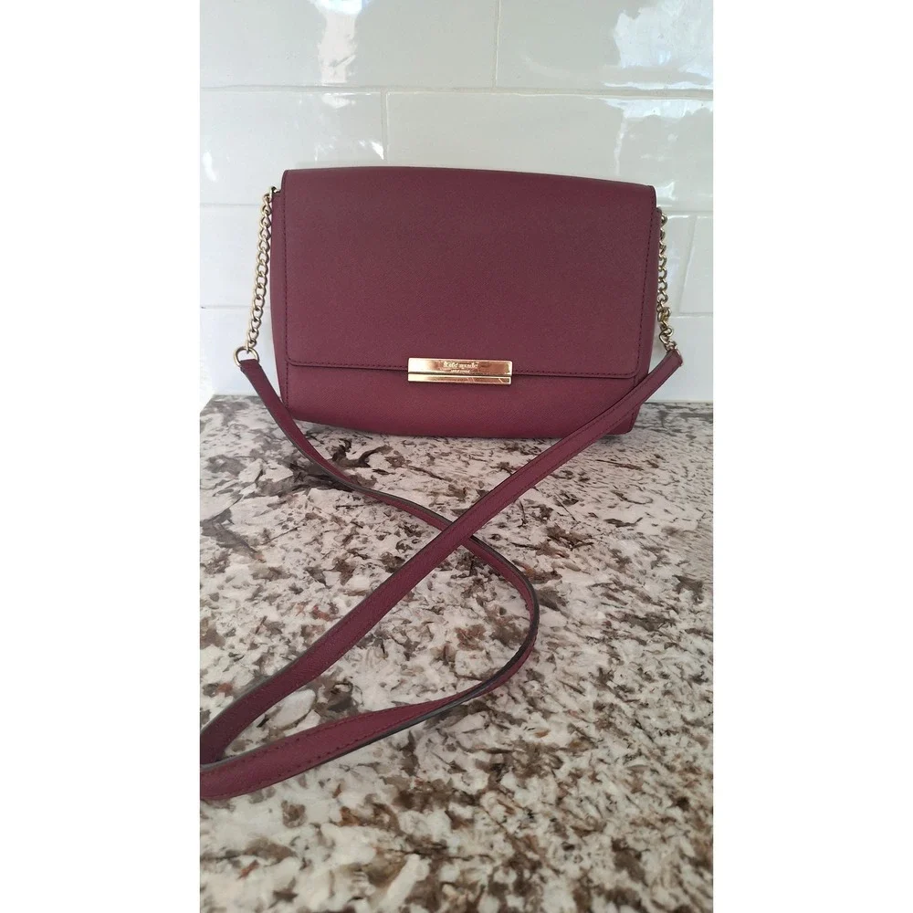 Kate Spade Burgundy Saffiano Leather Crossbody Bag Gold Hardware